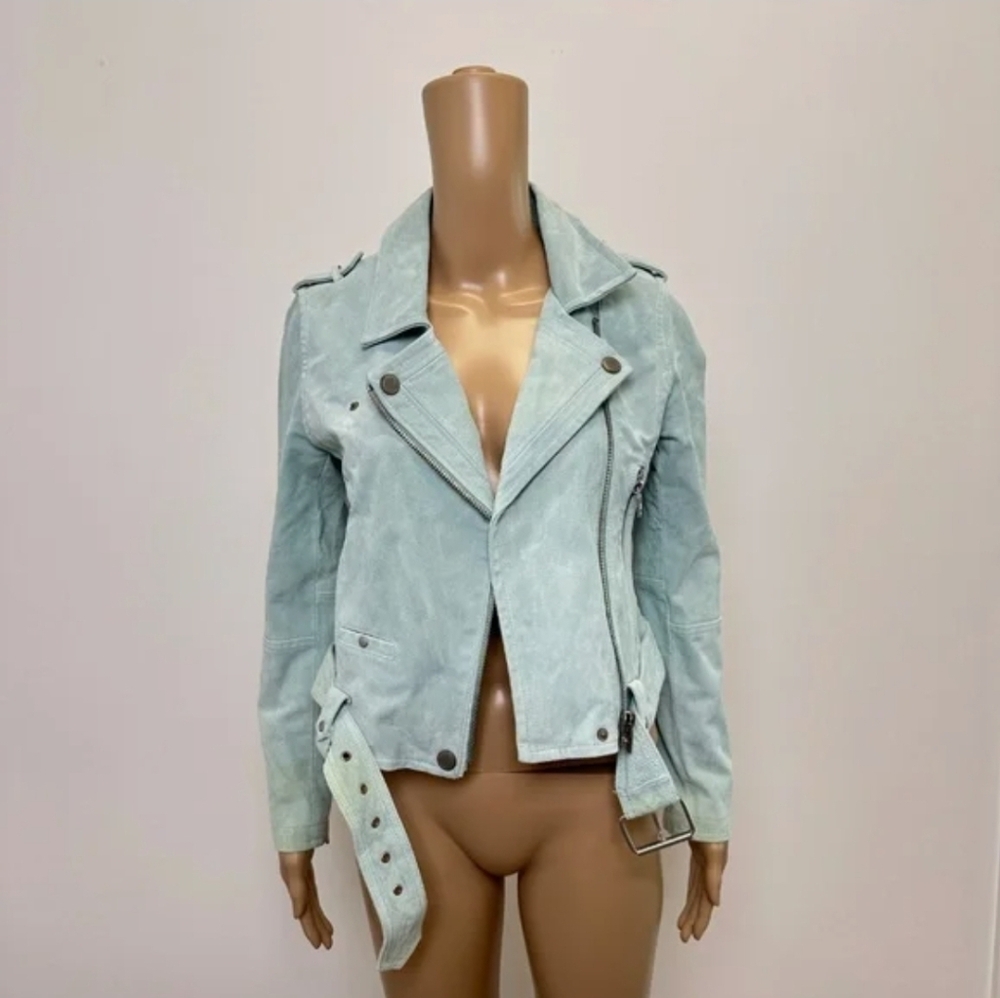 Blank NYC Genuine Suede Leather Jacket Mint Light Blue Green